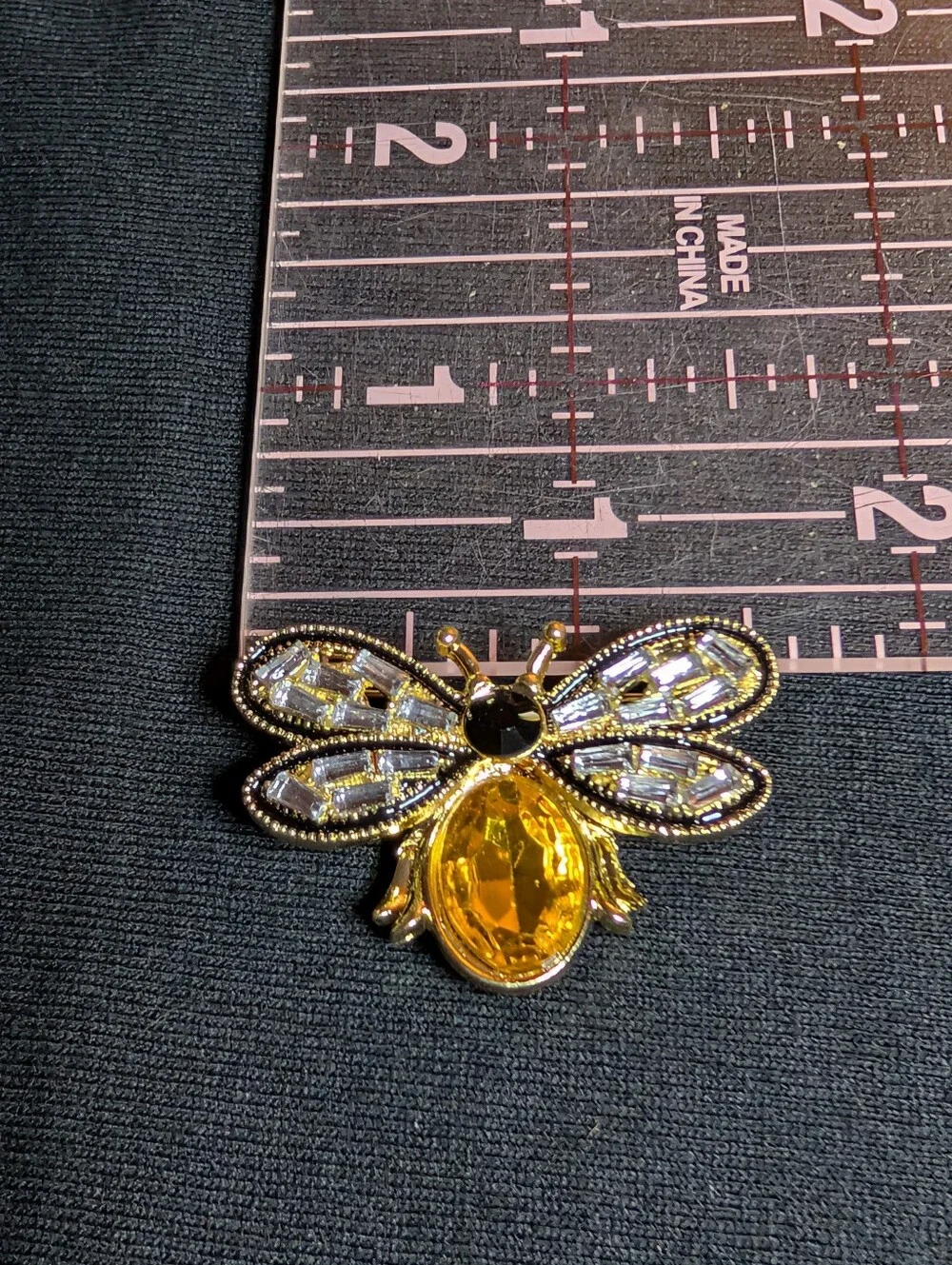 Gold Tone Bumble Bee Rhinestone Brooch Amber Crystal